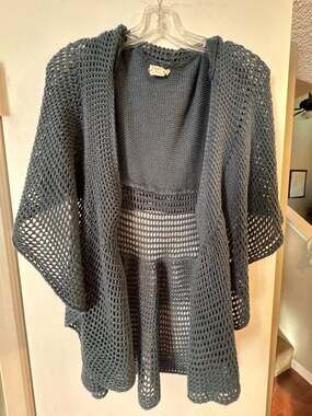 Hem & Thread dark gray almost green Open Knit Crochet Mesh Cardigan